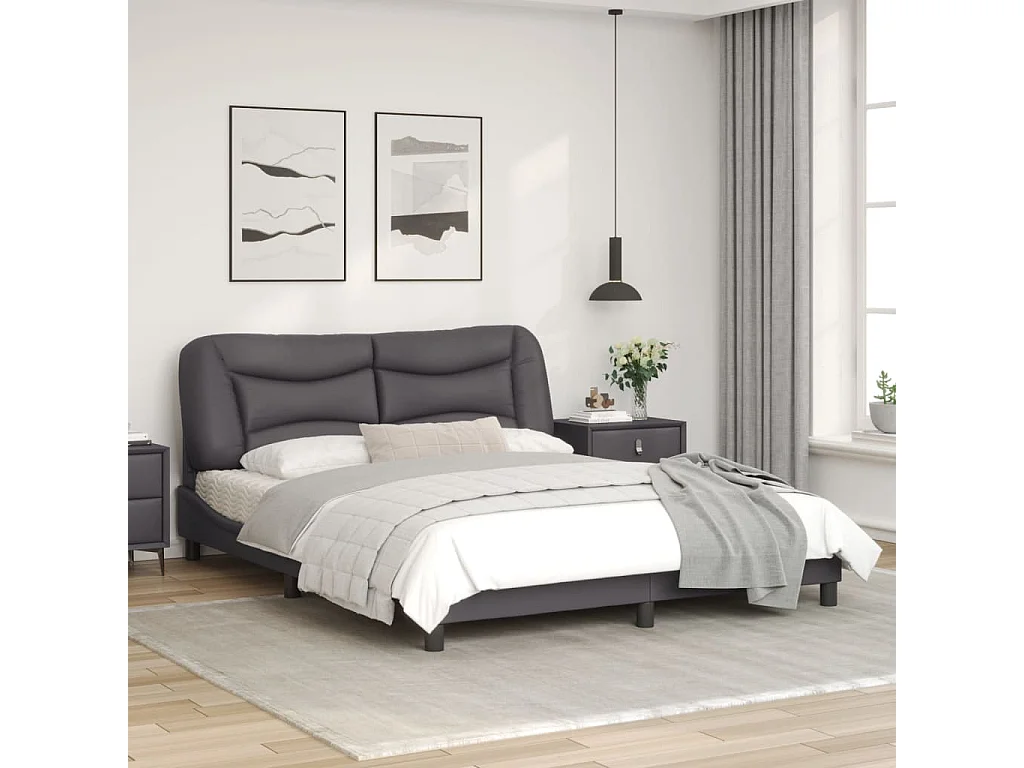 Cadre de lit avec tête de lit Gris 160x200 Similicuir