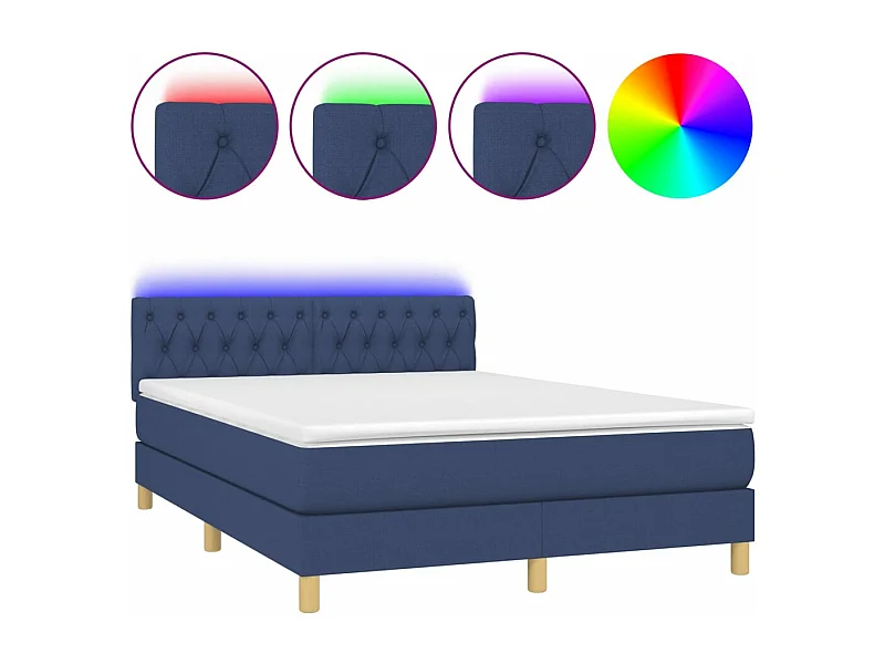 Sommier à lattes de lit avec matelas LED Bleu 140x190 Tissu
