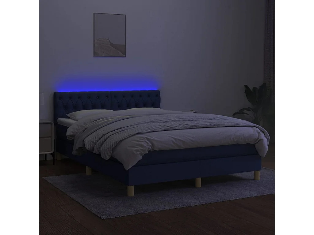 Sommier à lattes de lit avec matelas LED Bleu 140x190 Tissu