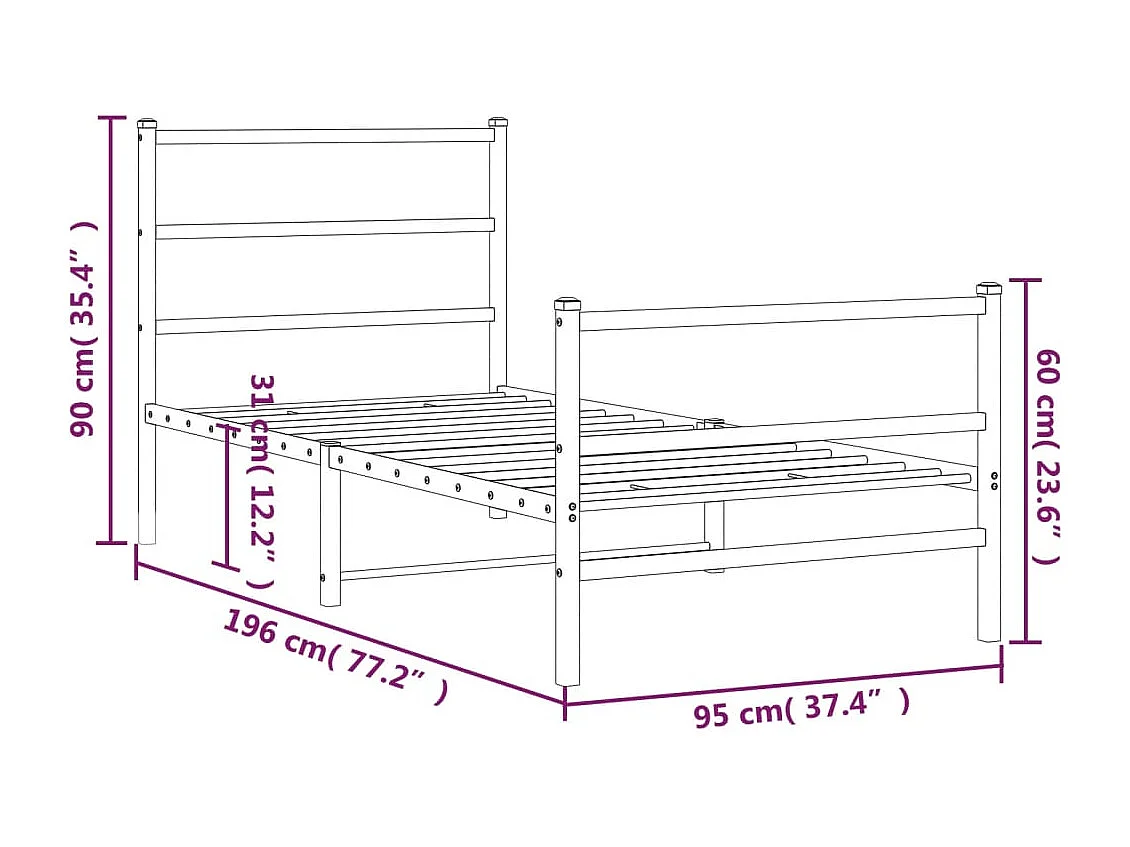 Cadre de lit métal avec tête de lit-pied de lit noir 90x190