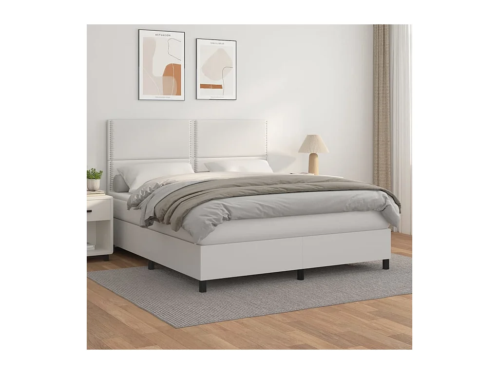 Sommier à lattes de lit avec matelas Blanc 160x200 Similicuir