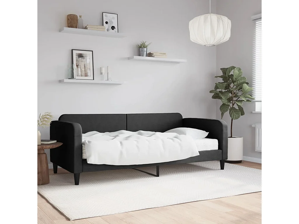 Lit de jour avec matelas noir 90x200 tissu