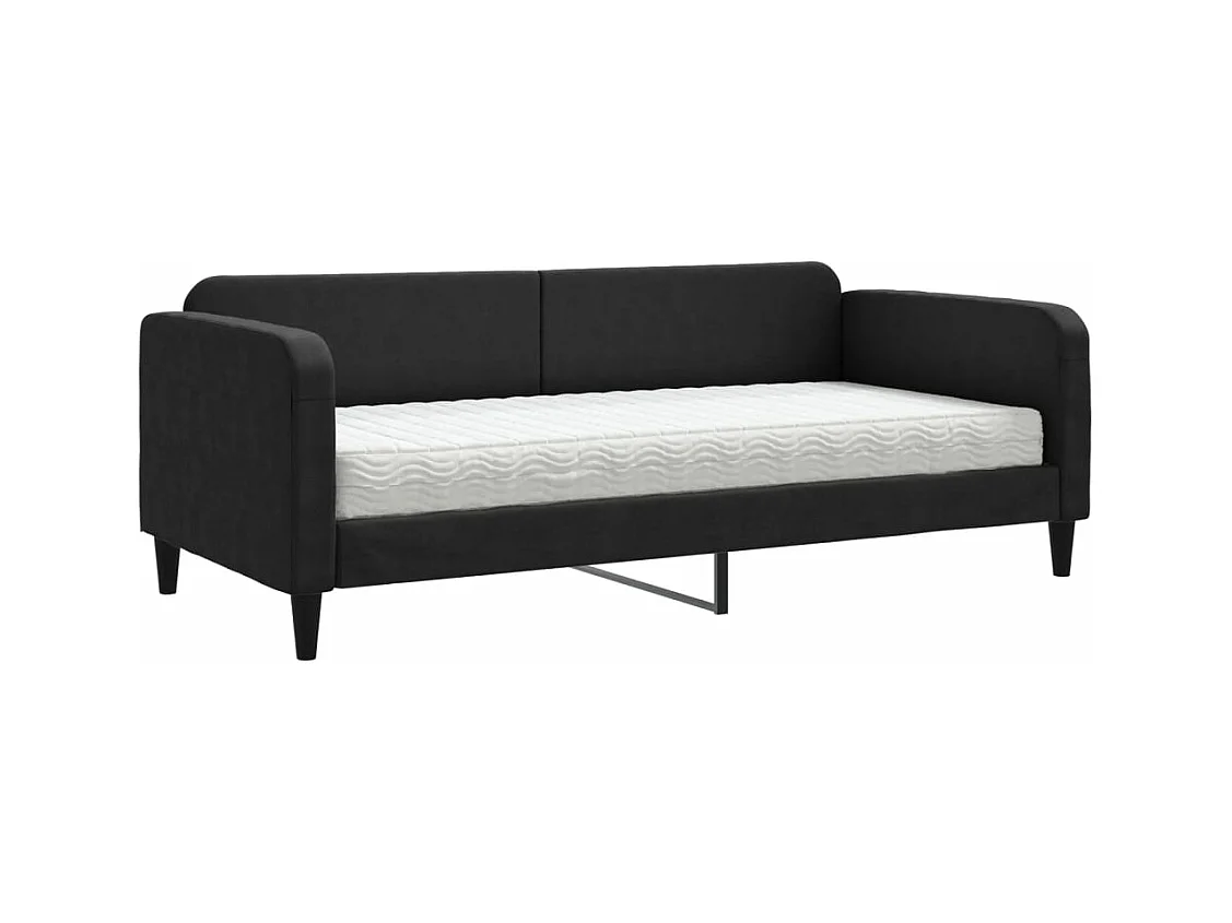 Lit de jour avec matelas noir 90x200 tissu