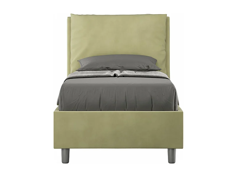 Lit adulte moderne avec coussins rembourrés microfibre Anja-Couleur Vert kaki-80x190-Option Avec sommier