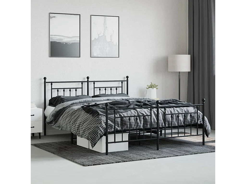 vidaXL Estructura de cama cabecero y estribo metal negro 160x200 cm