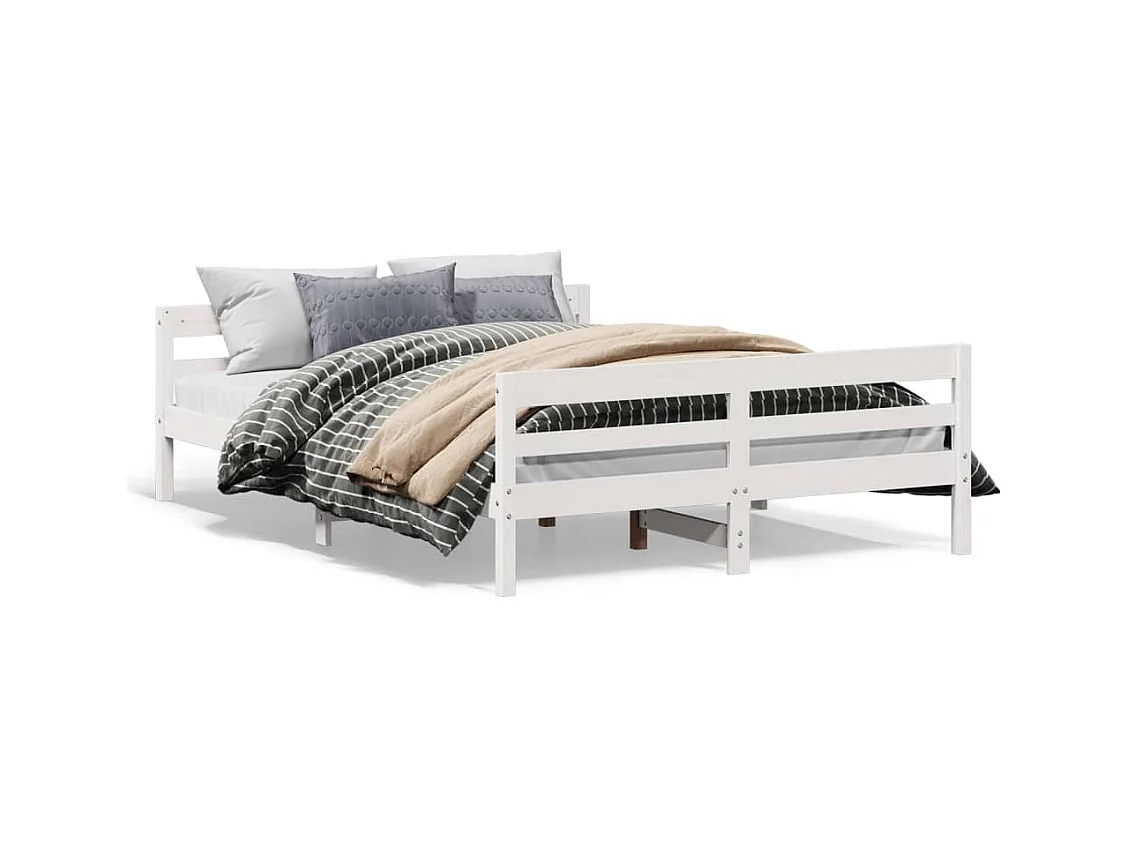 Cadre de lit avec tête de lit blanc 140x200 bois pin massif