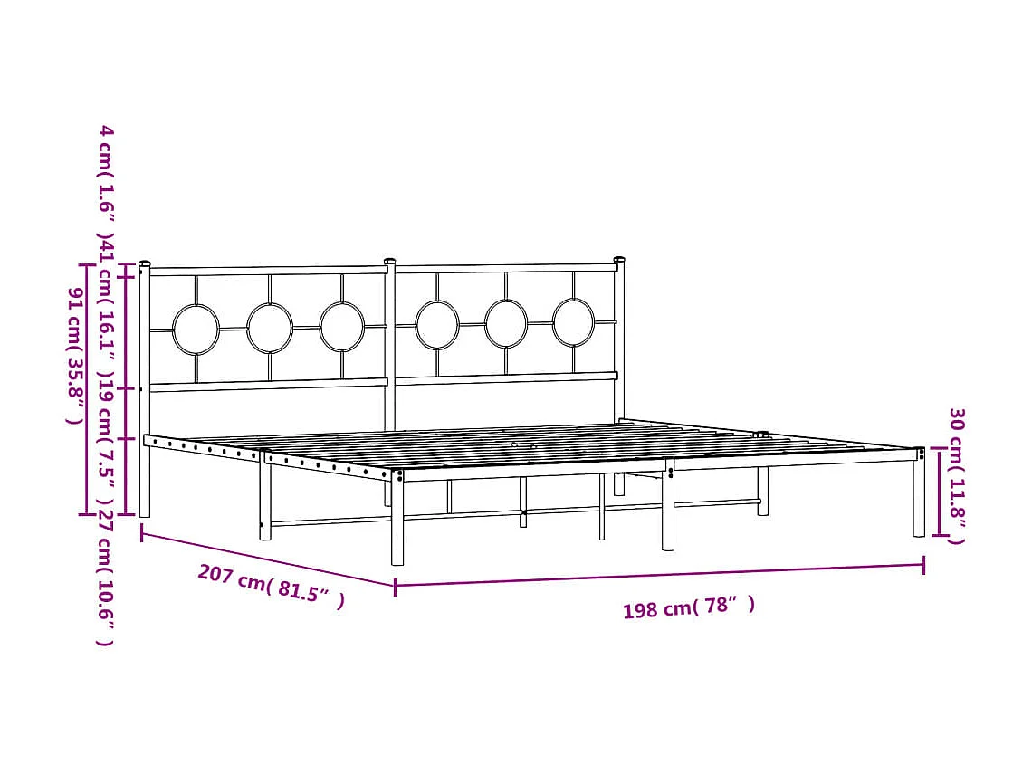 Cadre de lit métal avec tête de lit noir 193x203