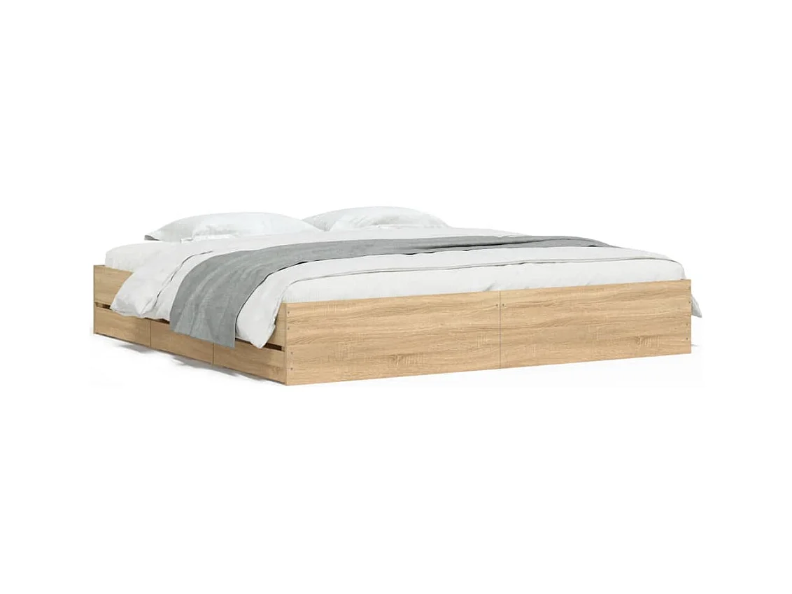 Cadre de lit à tiroirs chêne sonoma 160x200 bois d'ingénierie