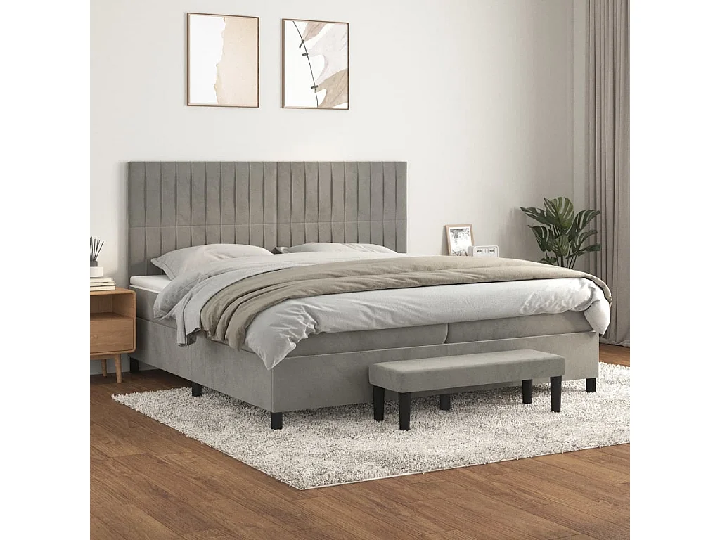 Sommier à lattes de lit et matelas Gris clair 200x200 Velours