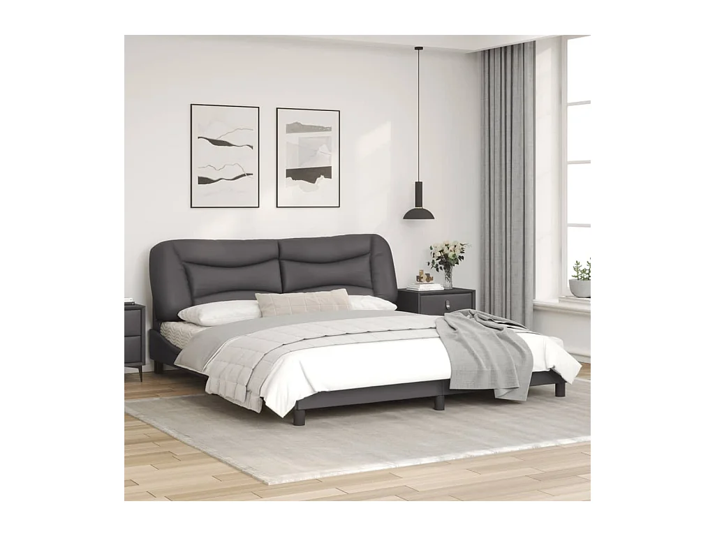 Bedframe met hoofdbord kunstleer grijs 180x200 cm