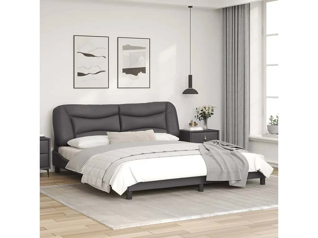 Bedframe met hoofdbord kunstleer grijs 180x200 cm