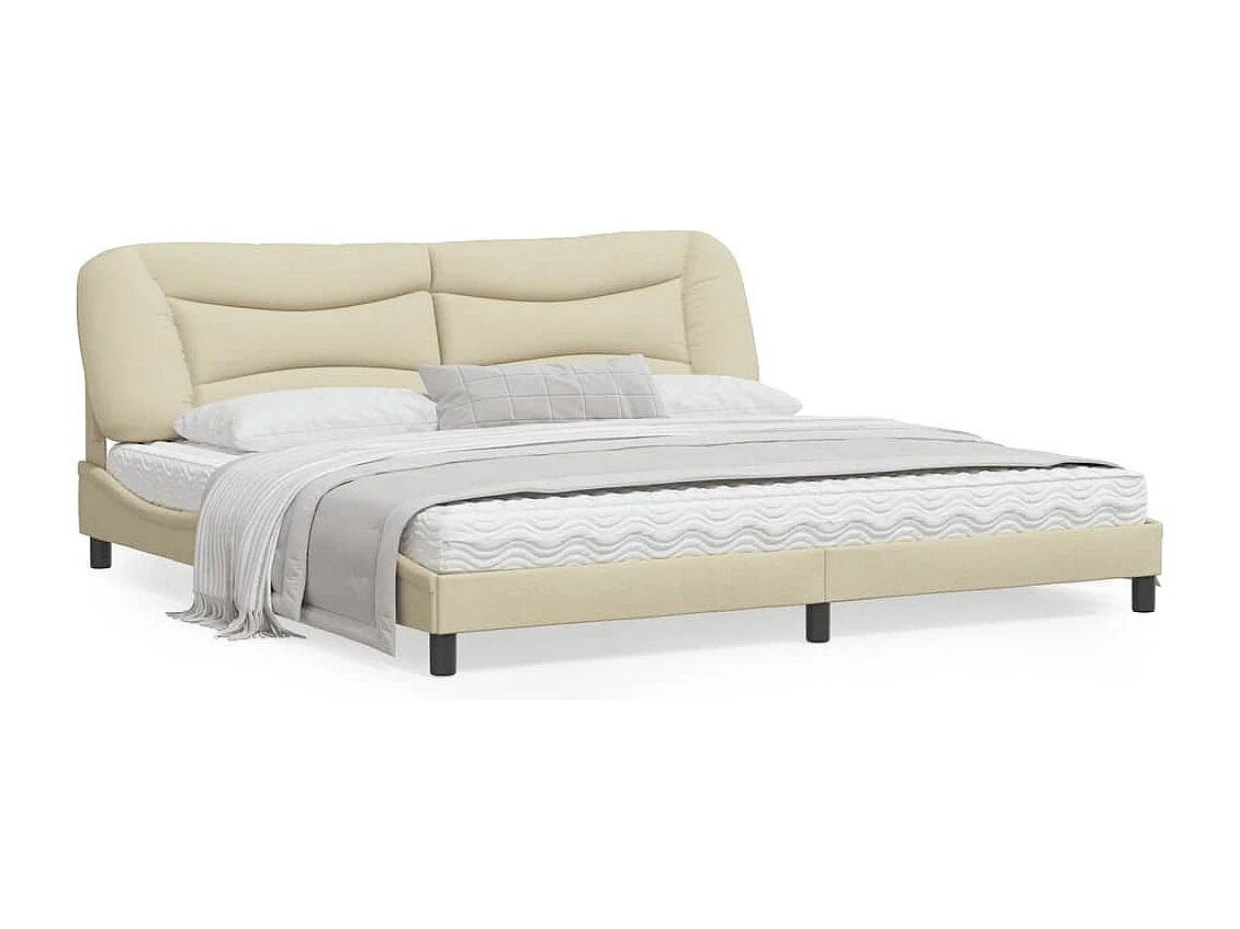 Cadre de lit avec tête de lit Crème 200x200 Tissu