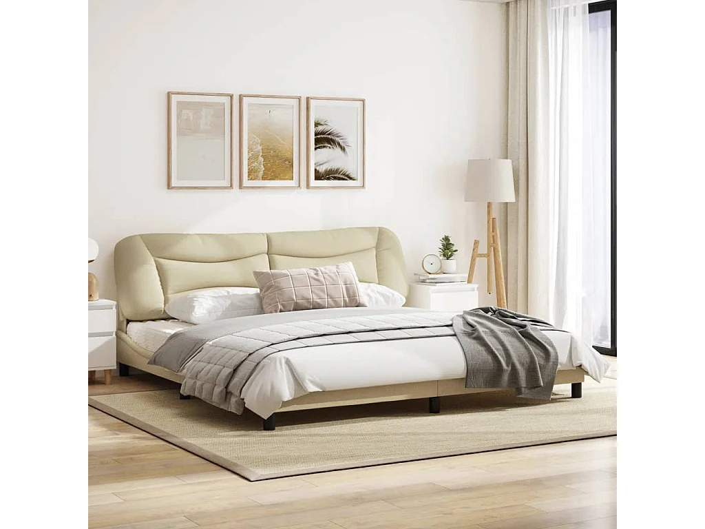 Cadre de lit avec tête de lit Crème 200x200 Tissu