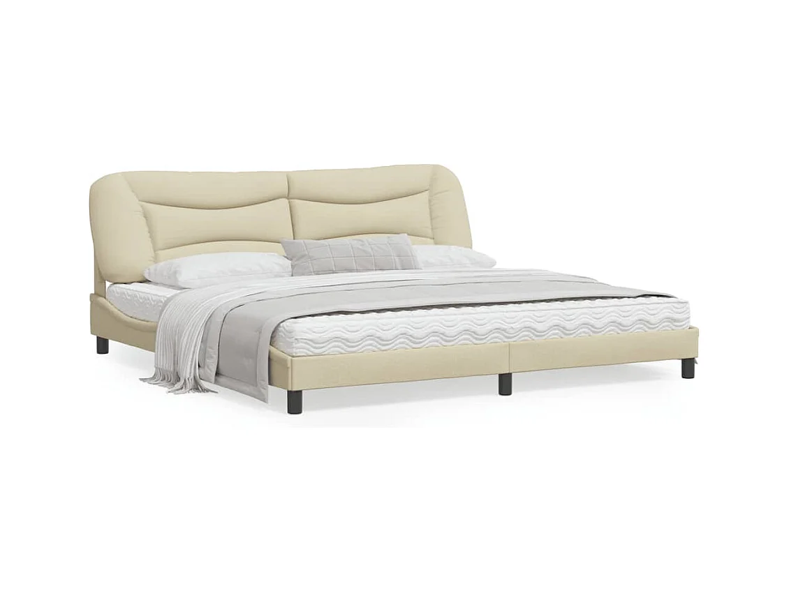 Cadre de lit avec tête de lit Crème 200x200 Tissu