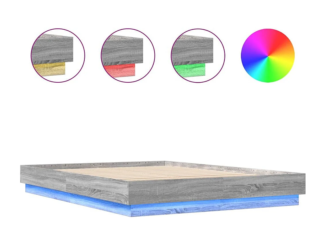 Cadre de lit avec lumières LED sonoma gris 140x200