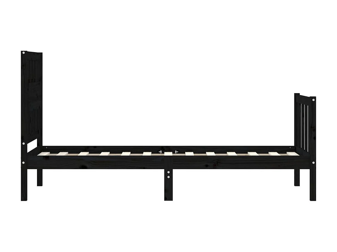 Cadre de lit avec tête de lit noir petit simple bois massif