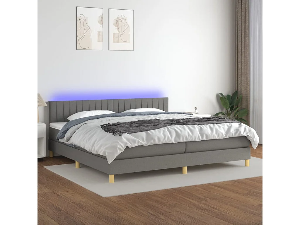 Sommier à lattes de lit et matelas et LED Gris foncé 200x200