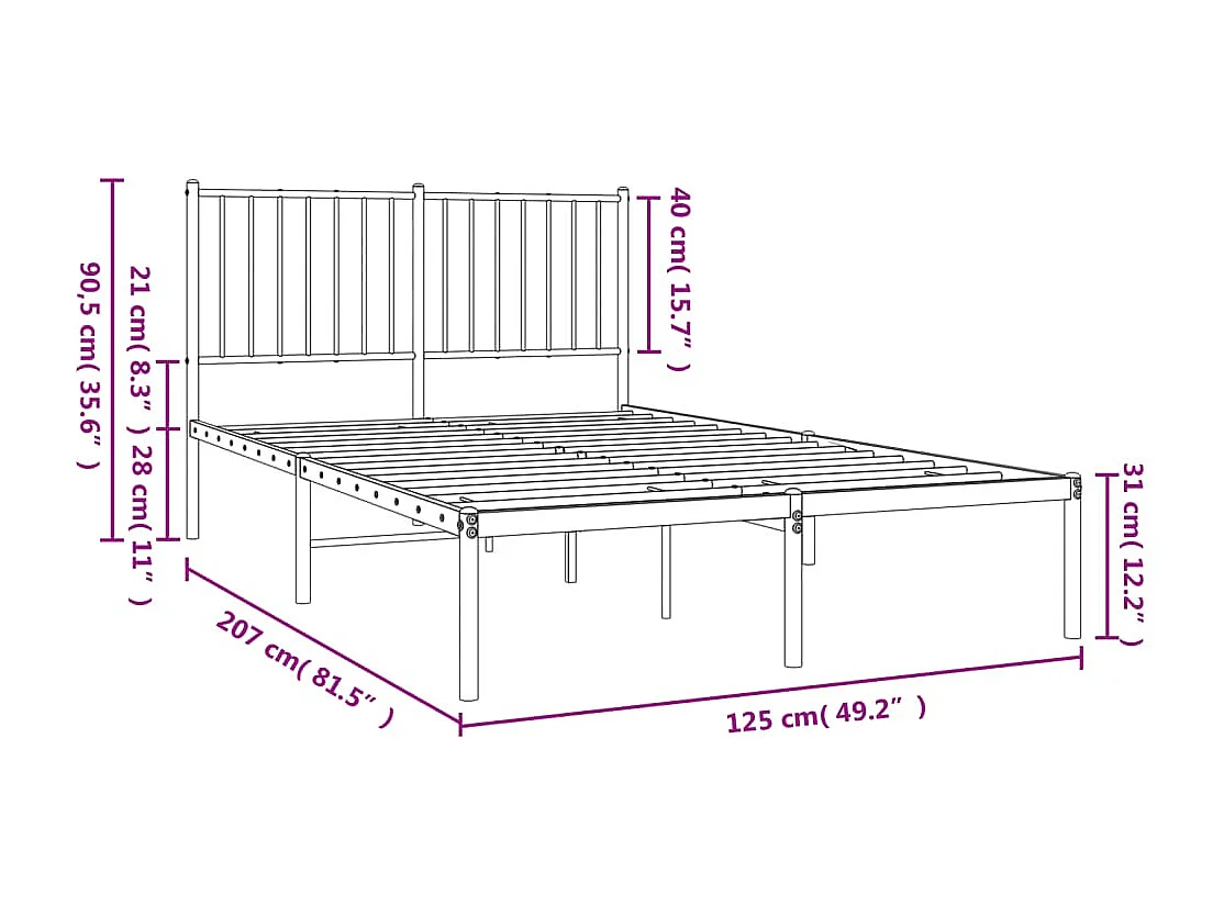 Cadre de lit métal avec tête de lit noir 120x190