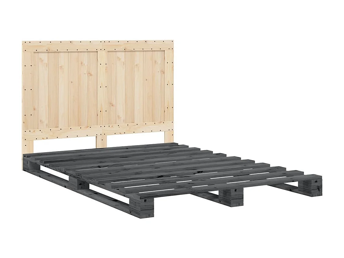 Cadre de lit avec tête de lit gris 140x200 bois pin massif