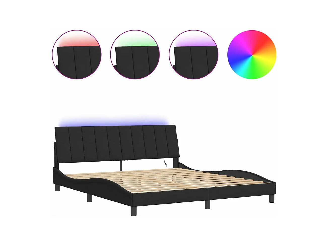 Cadre de lit avec lumières LED noir 180x200 velours