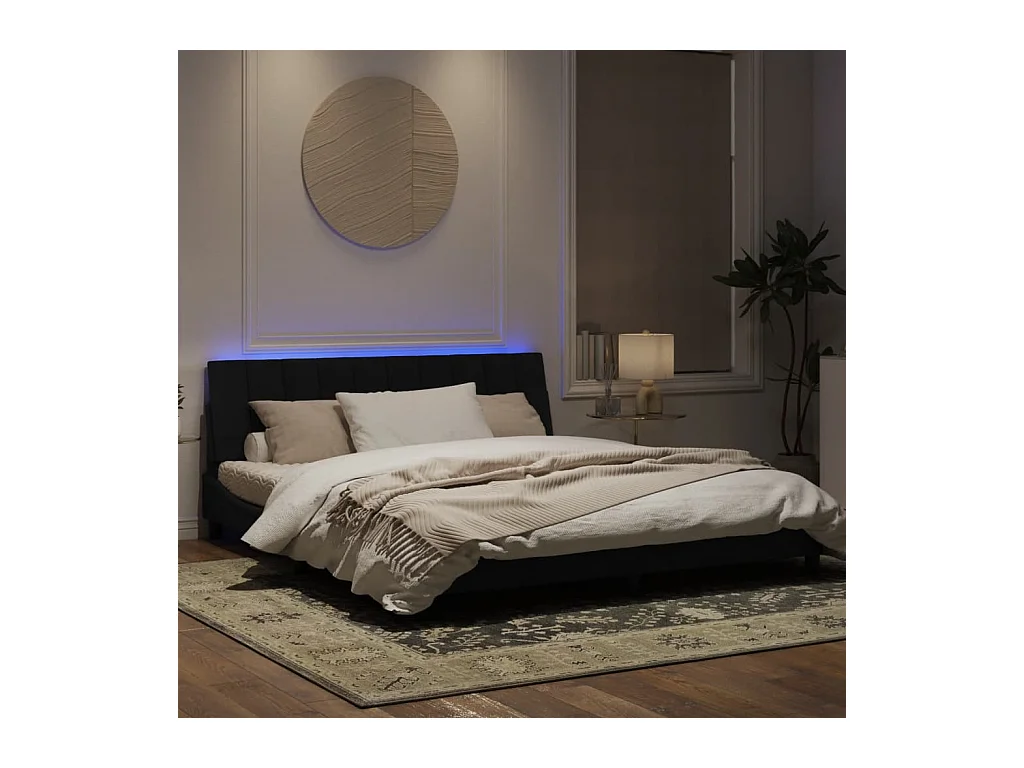 Cadre de lit avec lumières LED noir 180x200 velours