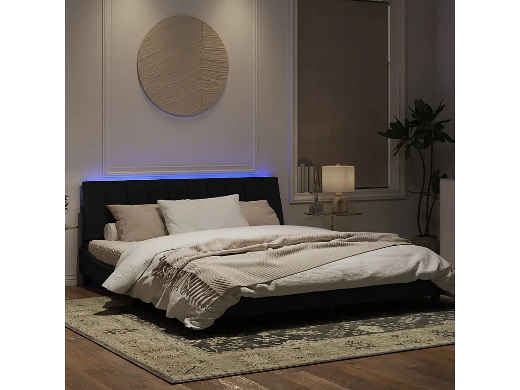 Cadre de lit avec lumières LED noir 180x200 velours