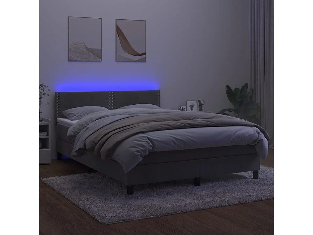 Sommier à lattes de lit avec matelas LED Gris clair 140x190