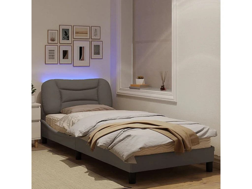 Cadre de lit avec lumières LED taupe 80x200 tissu