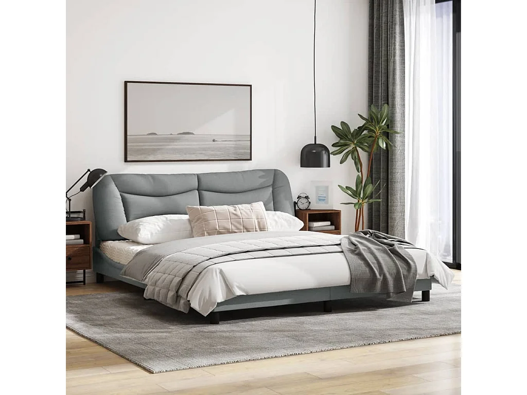 Cadre de lit avec tête de lit Gris clair 180x200