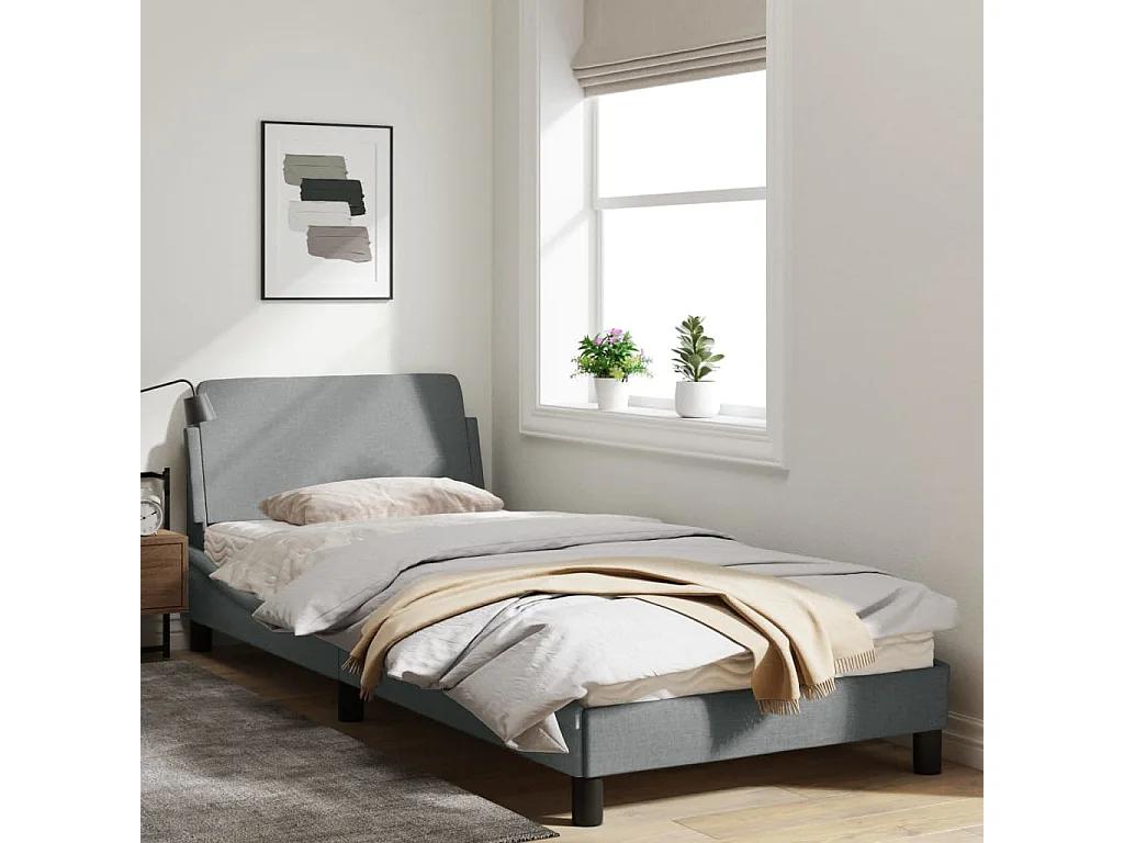 Cadre de lit avec tête de lit Gris clair 80x200 Tissu