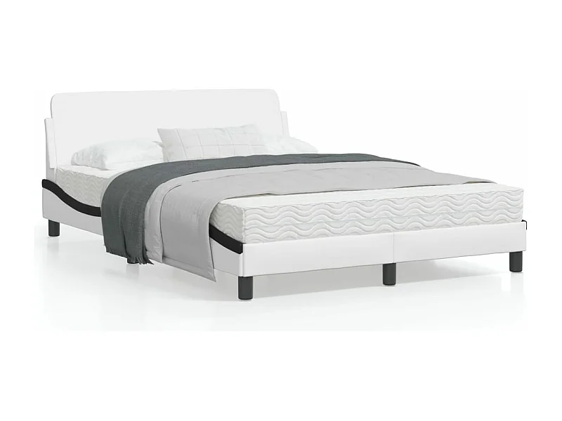 Cadre de lit et tête de lit blanc et noir 140x190 similicuir