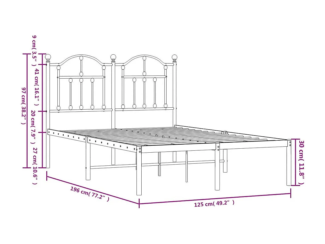 vidaXL Estructura de cama con cabecero metal negro 120x190 cm