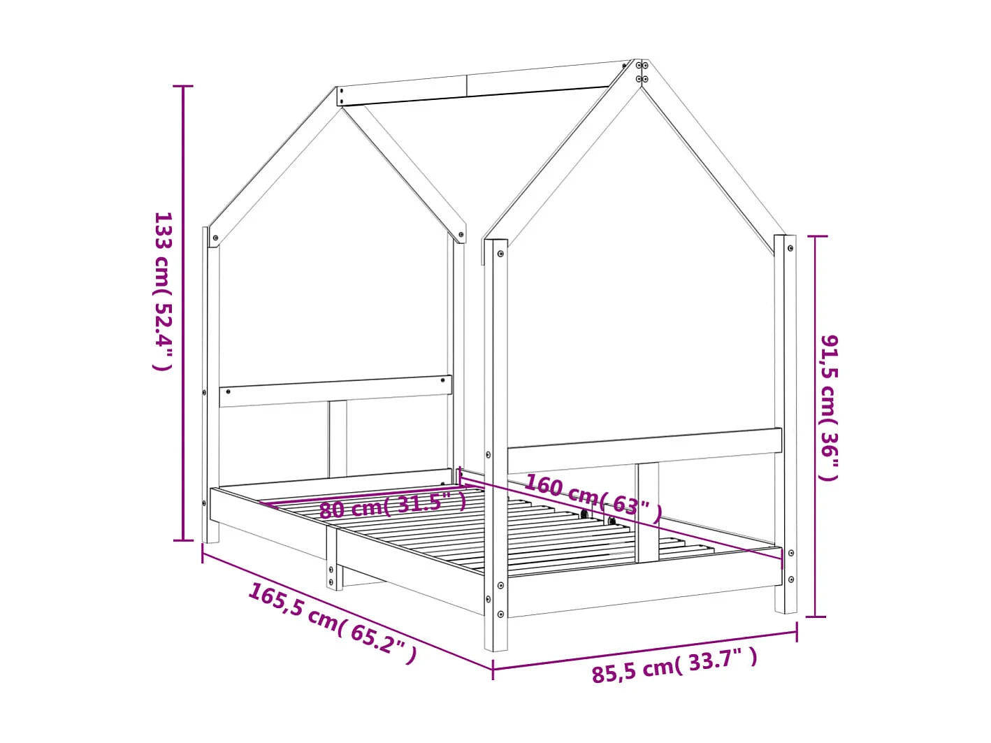Cadre de lit pour enfant 80x160 bois de pin massif