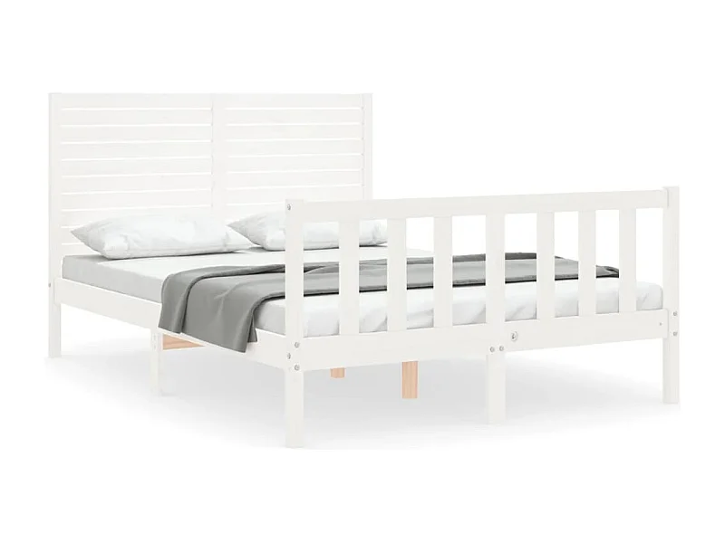 Cadre de lit avec tête de lit blanc double bois massif