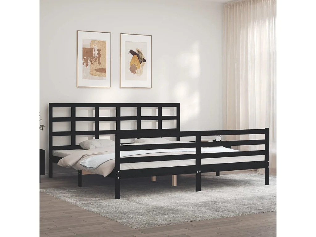 Cadre de lit avec tête de lit noir 200x200 bois massif