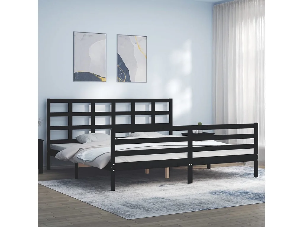 Cadre de lit avec tête de lit noir 200x200 bois massif