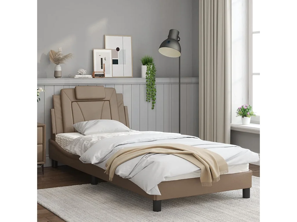 Cadre de lit avec lumières LED cappuccino 80x200 similicuir