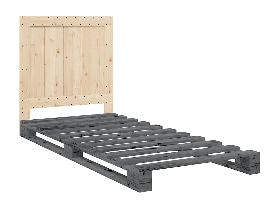 Cadre de lit avec tête de lit gris 90x200 bois de pin massif
