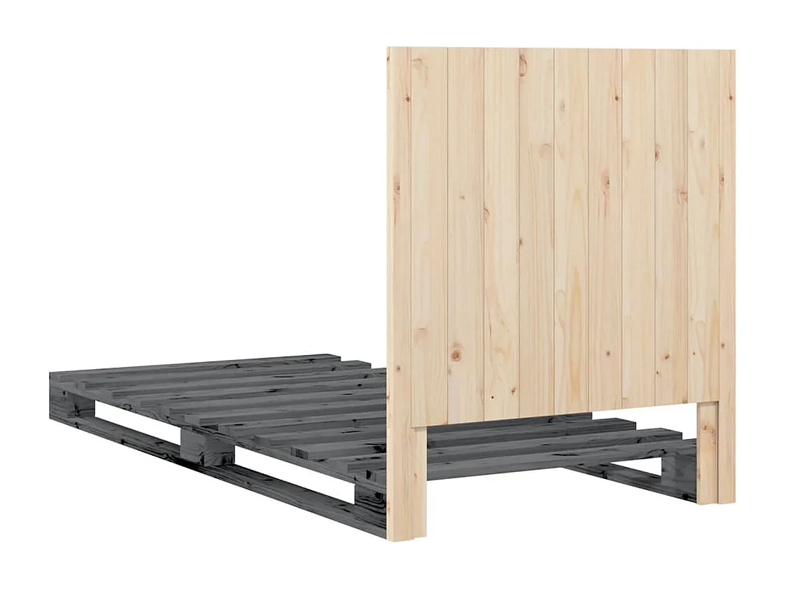 Cadre de lit avec tête de lit gris 90x200 bois de pin massif
