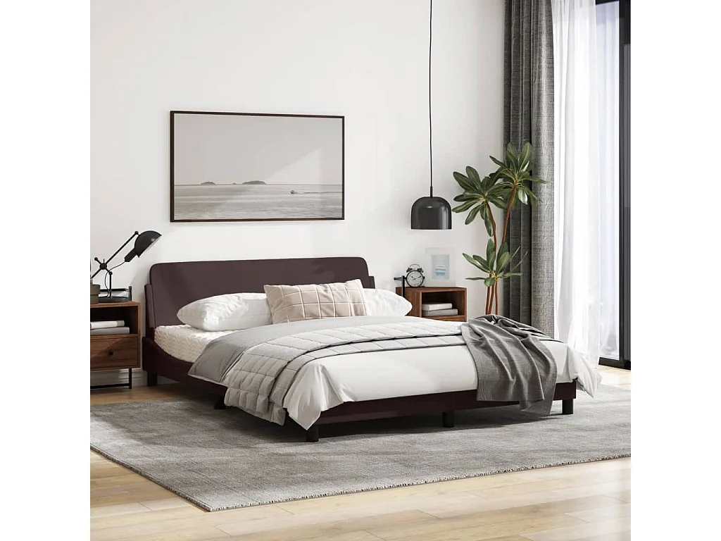 Cadre de lit avec tête de lit Marron foncé 160x200 Tissu