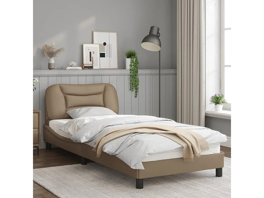 Cadre de lit avec lumières LED cappuccino 90x190 similicuir