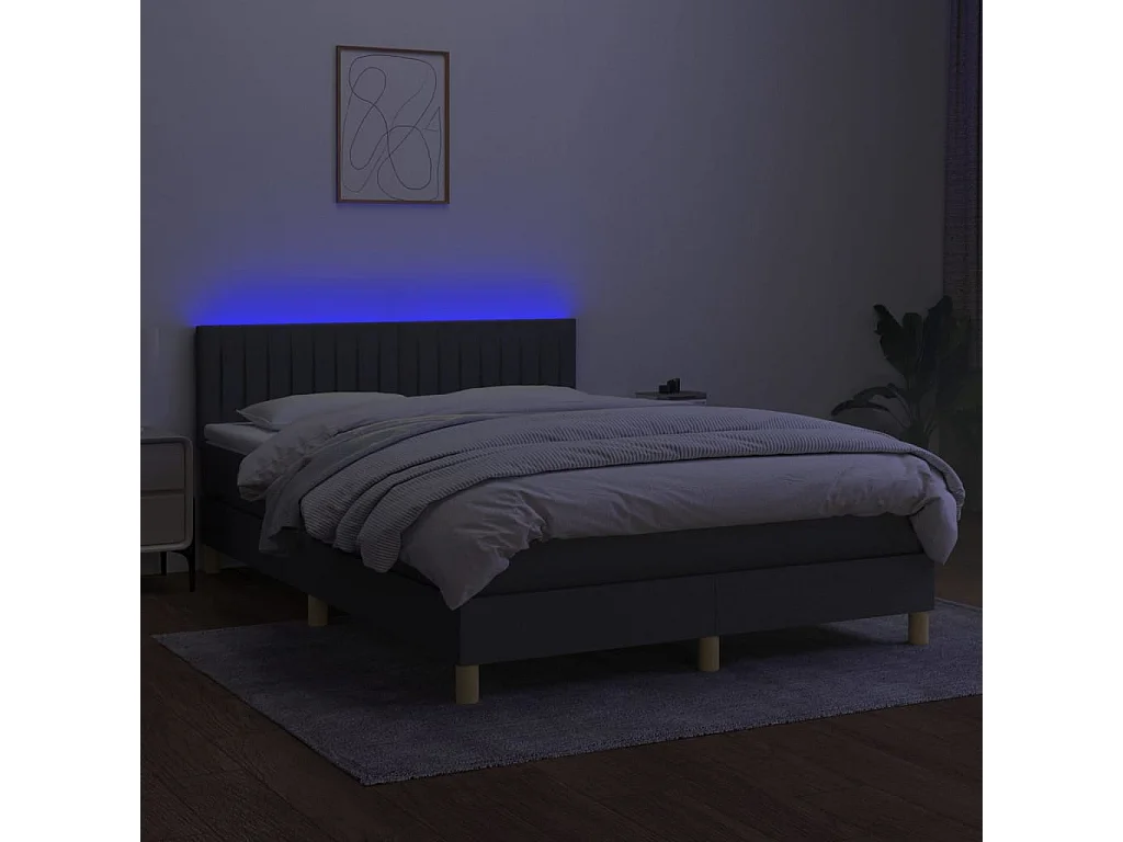 Sommier à lattes de lit et matelas et LED Gris foncé 140x190