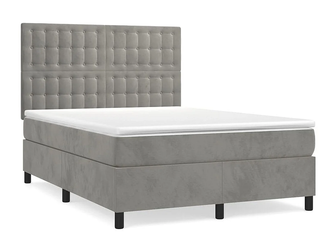 Lit à sommier tapissier et matelas Gris clair 140x190 Velours