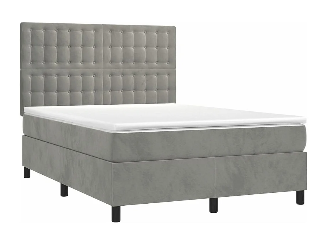Lit à sommier tapissier et matelas Gris clair 140x190 Velours