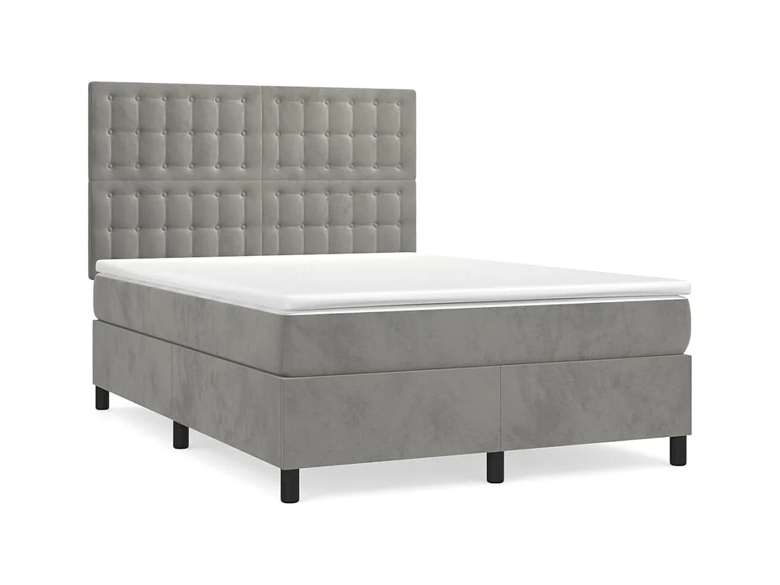 Lit à sommier tapissier et matelas Gris clair 140x190 Velours
