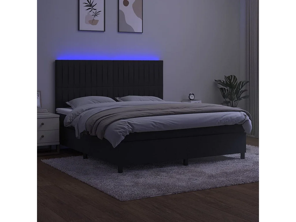 Sommier à lattes de lit matelas et LED Noir 160x200 Velours
