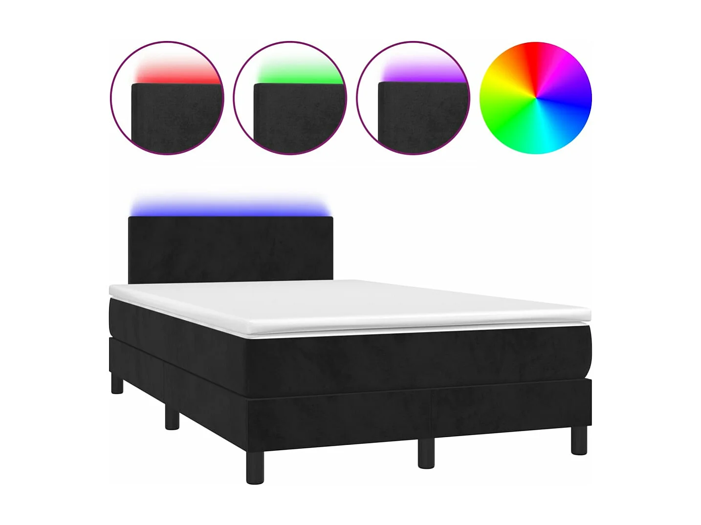 Sommier à lattes de lit et matelas LED noir 120x190 velours