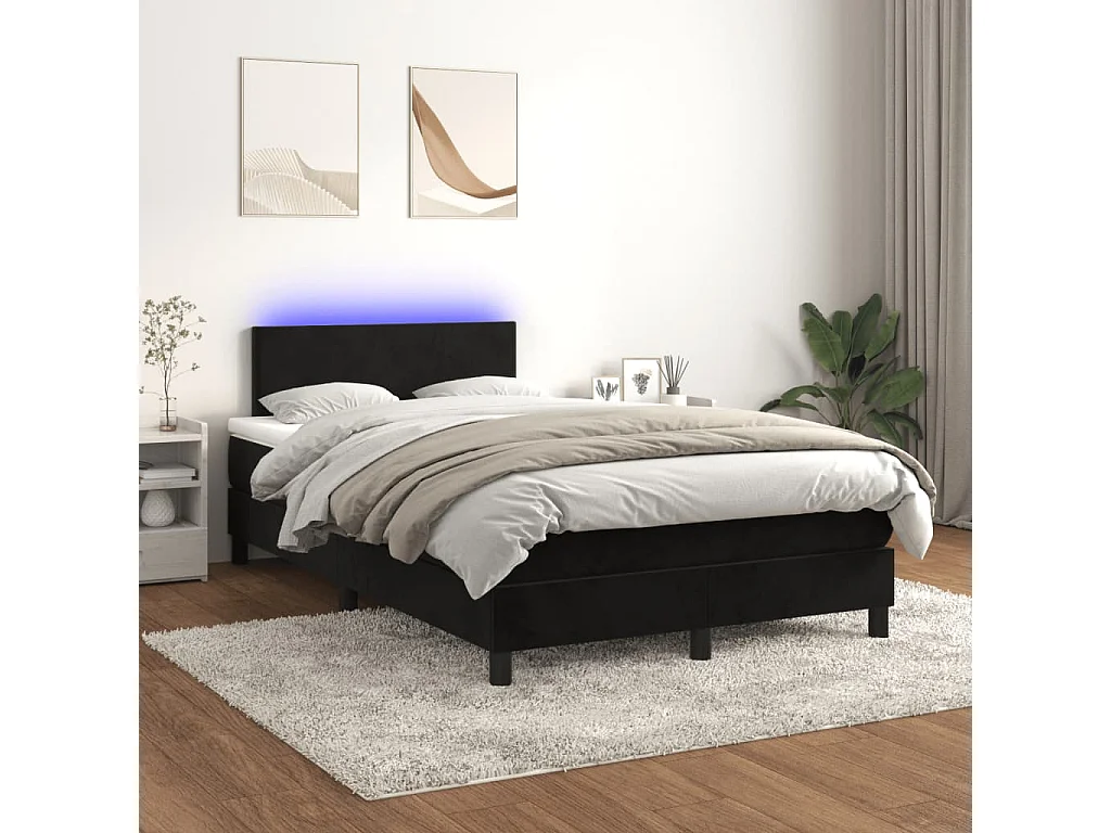 Sommier à lattes de lit et matelas LED noir 120x190 velours