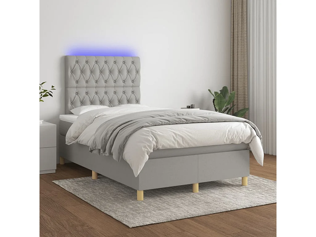 Sommier à lattes de lit matelas LED gris clair 120x190 tissu