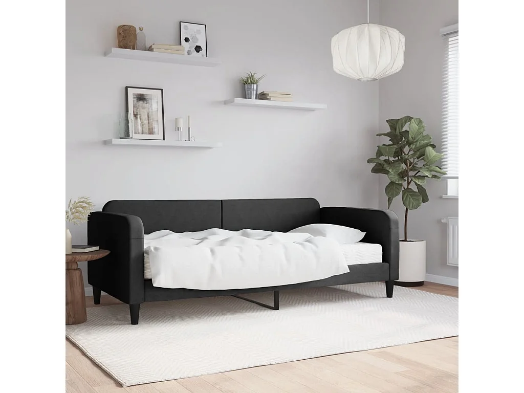 Lit de jour avec matelas noir 90x190 tissu